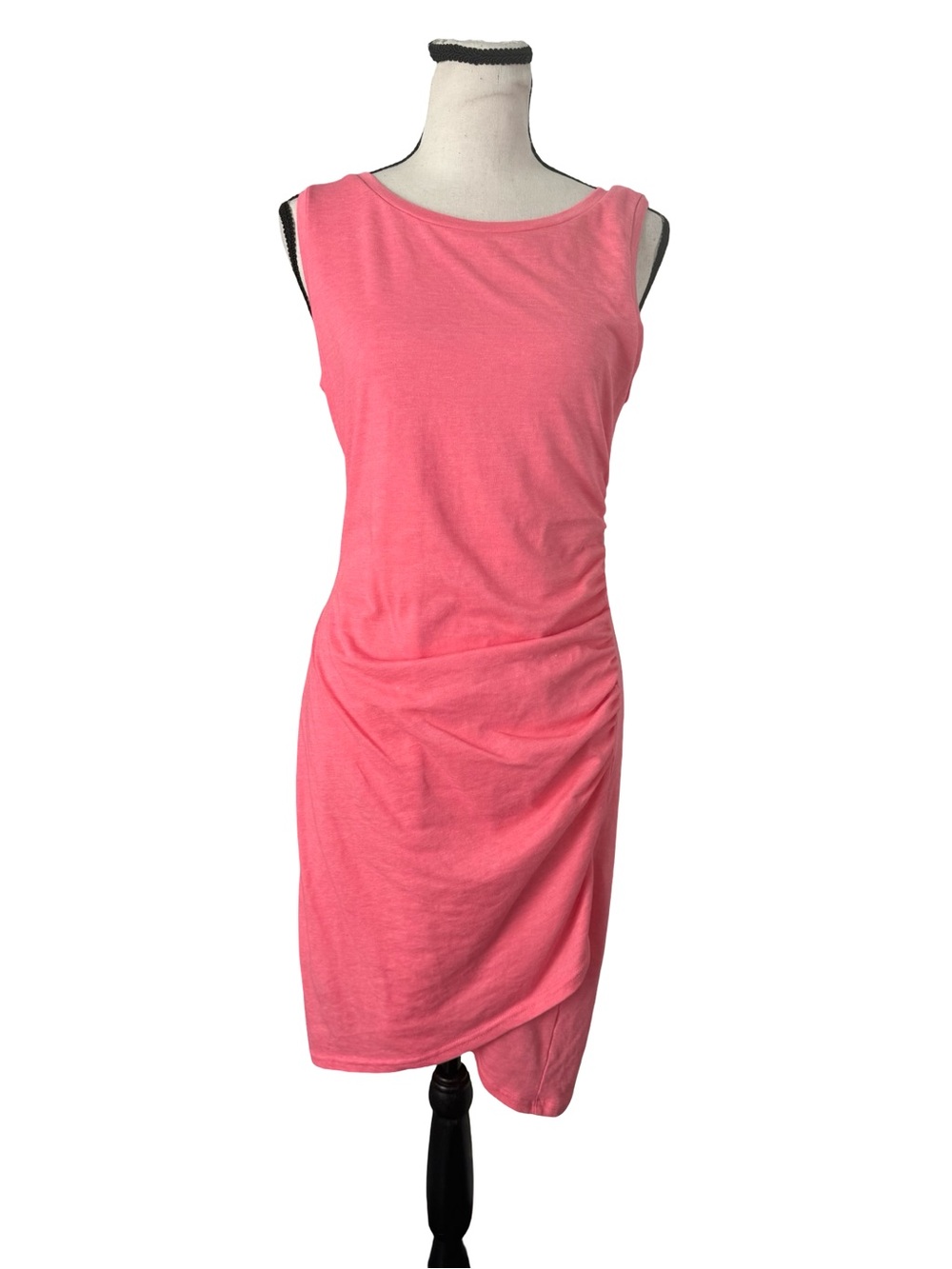 Leith Coral Pink Ruched Sleeveless Bodycon Midi Dress Medium